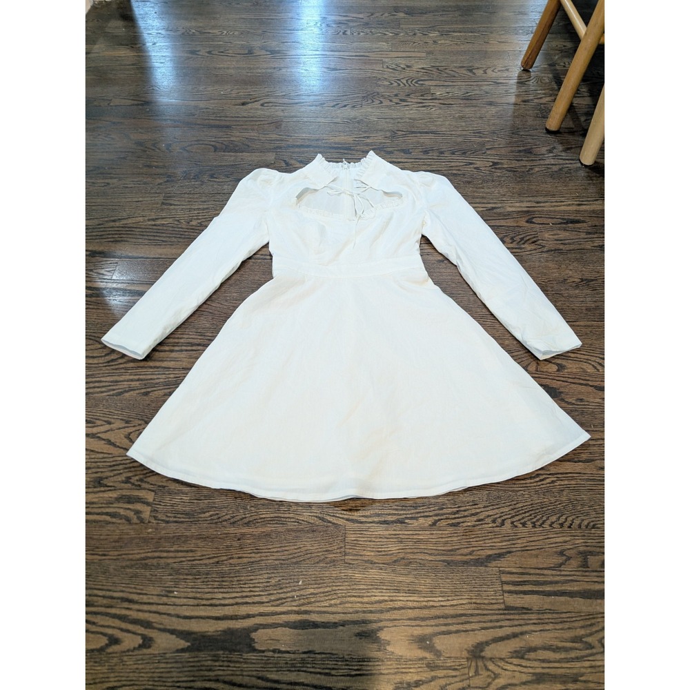 Alamour The Label White High Neck Sweetheart Neck Mini Dress Size S Puff Sleeve